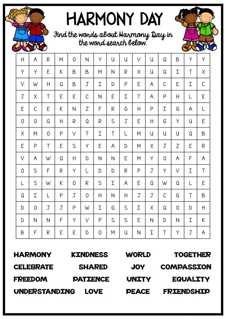 20 Themed Word Searches With Answers Harmony Day Student Word 