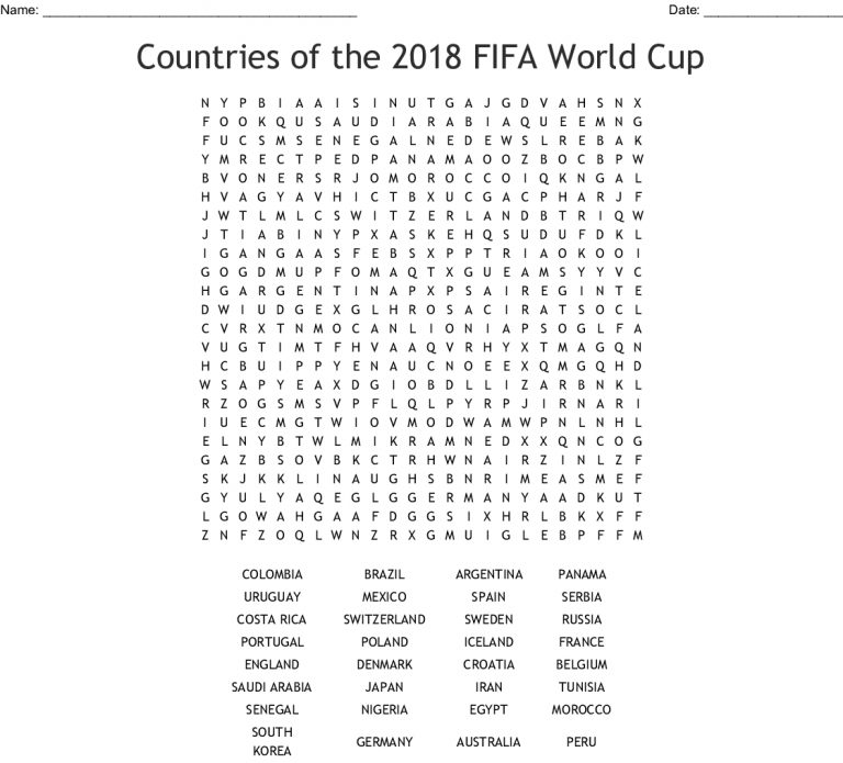 2018 World Cup Teams Word Search Wordmint Word Search Printable