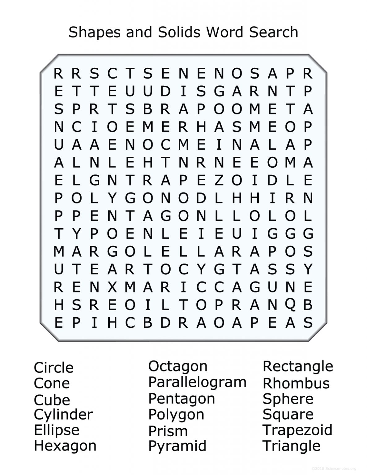 2D And 3D Shapes Word Search Puzzle Word Search Printable