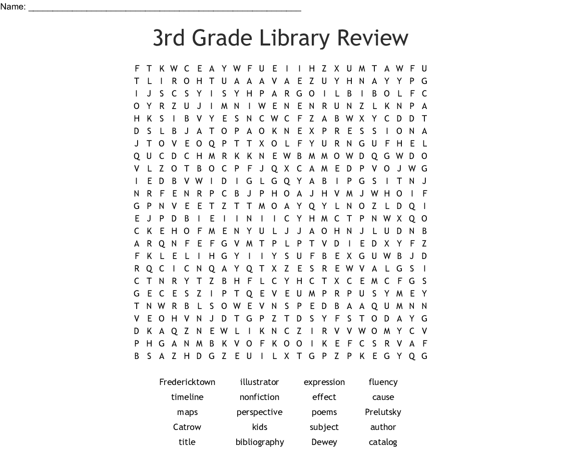 3Rd Grade Library Review Word Search - Wordmint