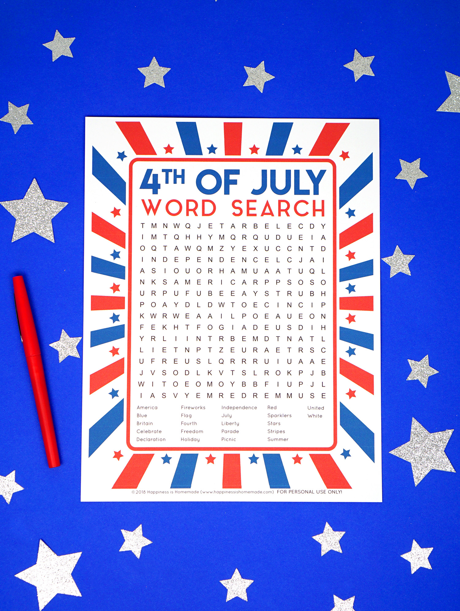 4Th Of July Word Search Printable - Happiness Is Homemade