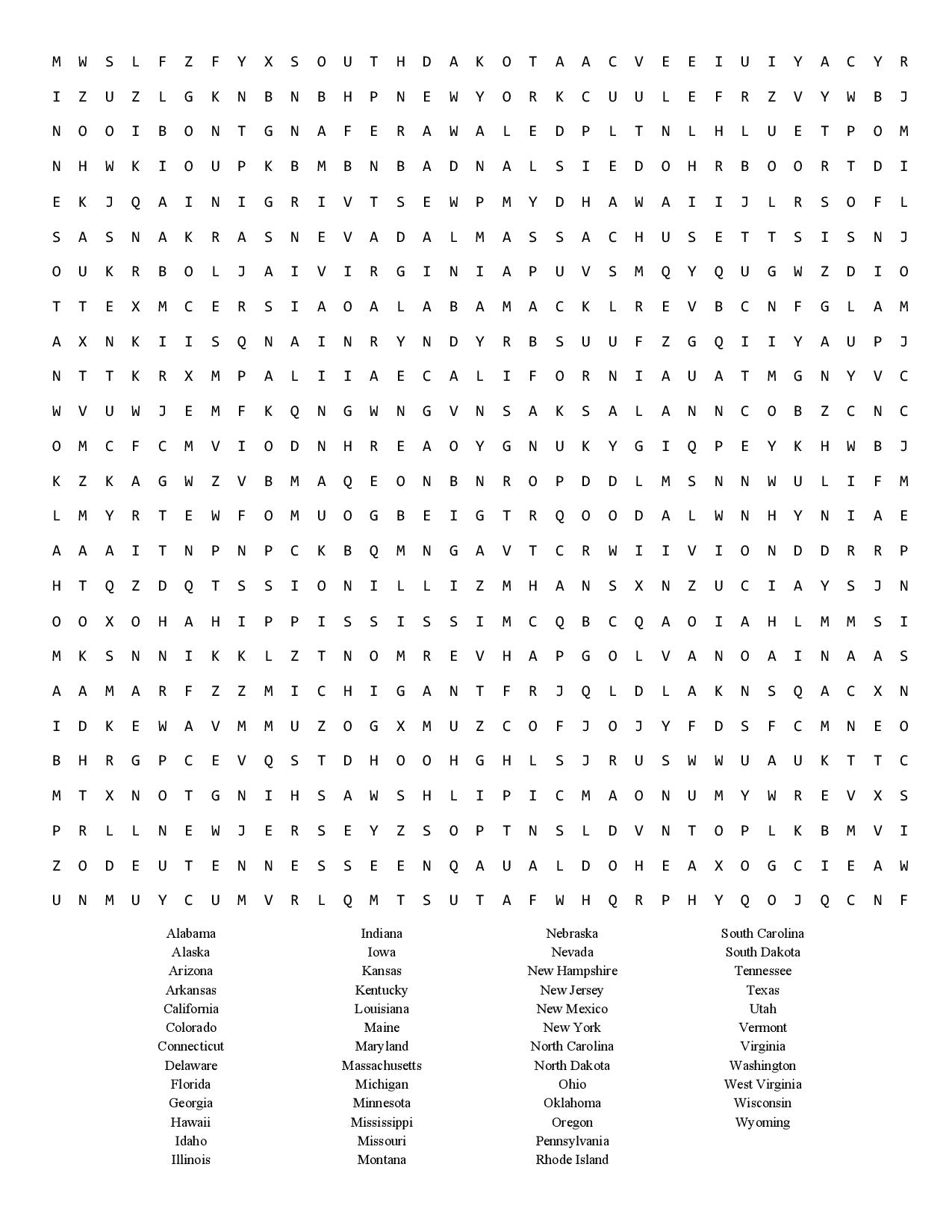 Fifty States Word Search Printable | Word Search Printable
