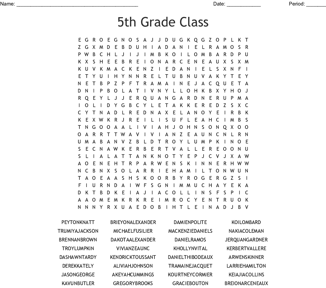 5Th Grade Class Word Search - Wordmint