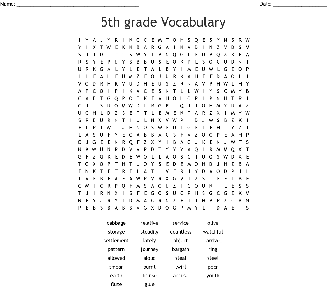 5Th Grade Vocabulary Word Search - Wordmint