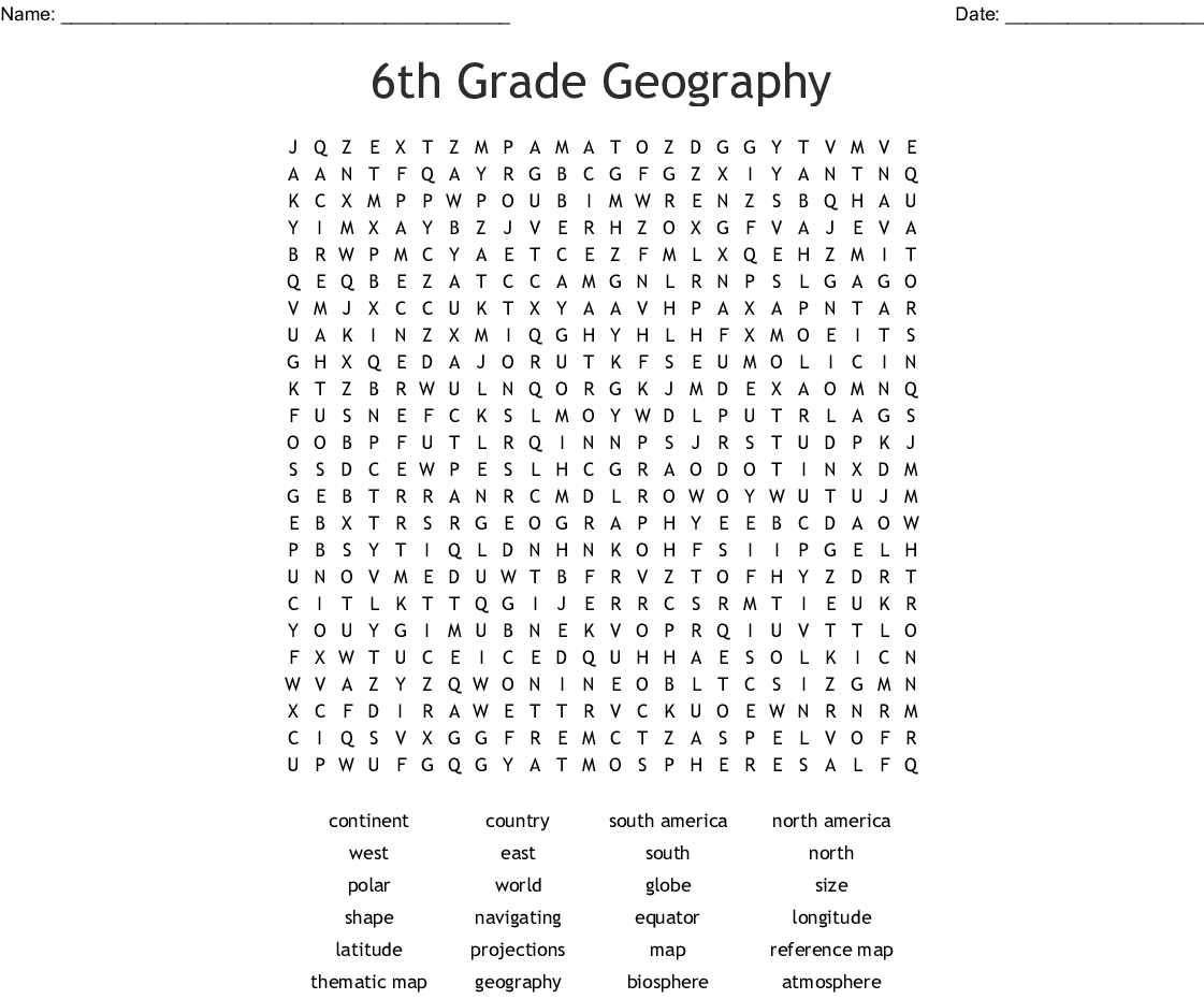 6Th Grade Geography Word Search - Wordmint