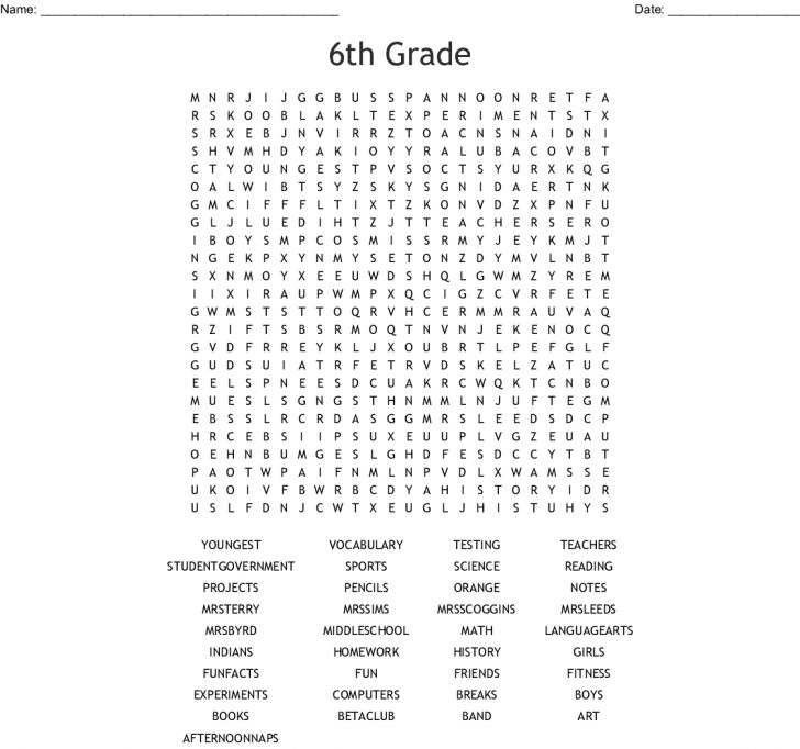 6th Grade Word Search Printable Free