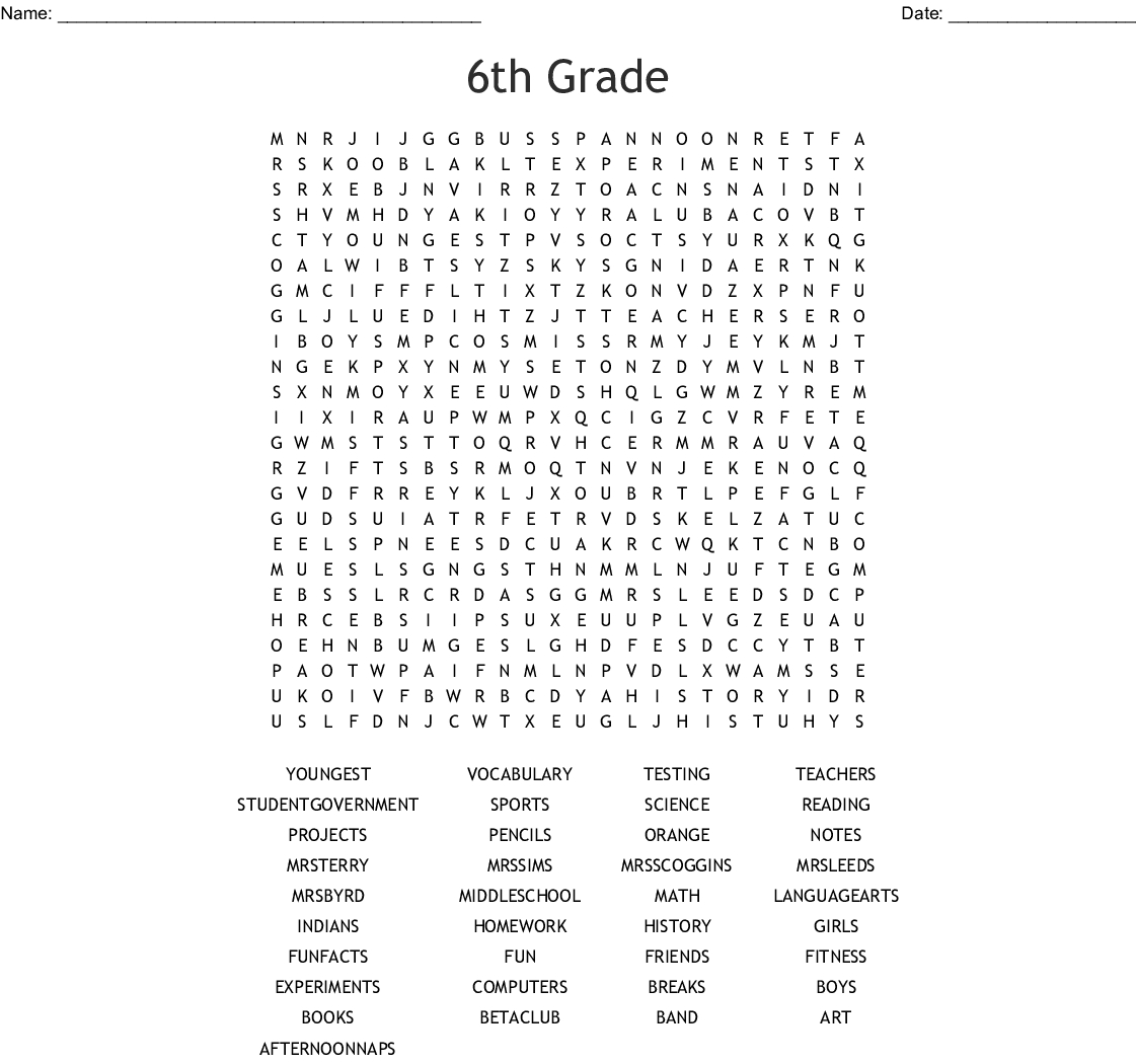 6Th Grade Word Search - Wordmint