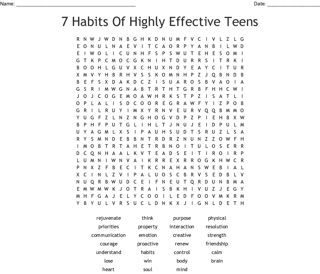 7 Habits Of Highly Effective Teens Word Search - Wordmint