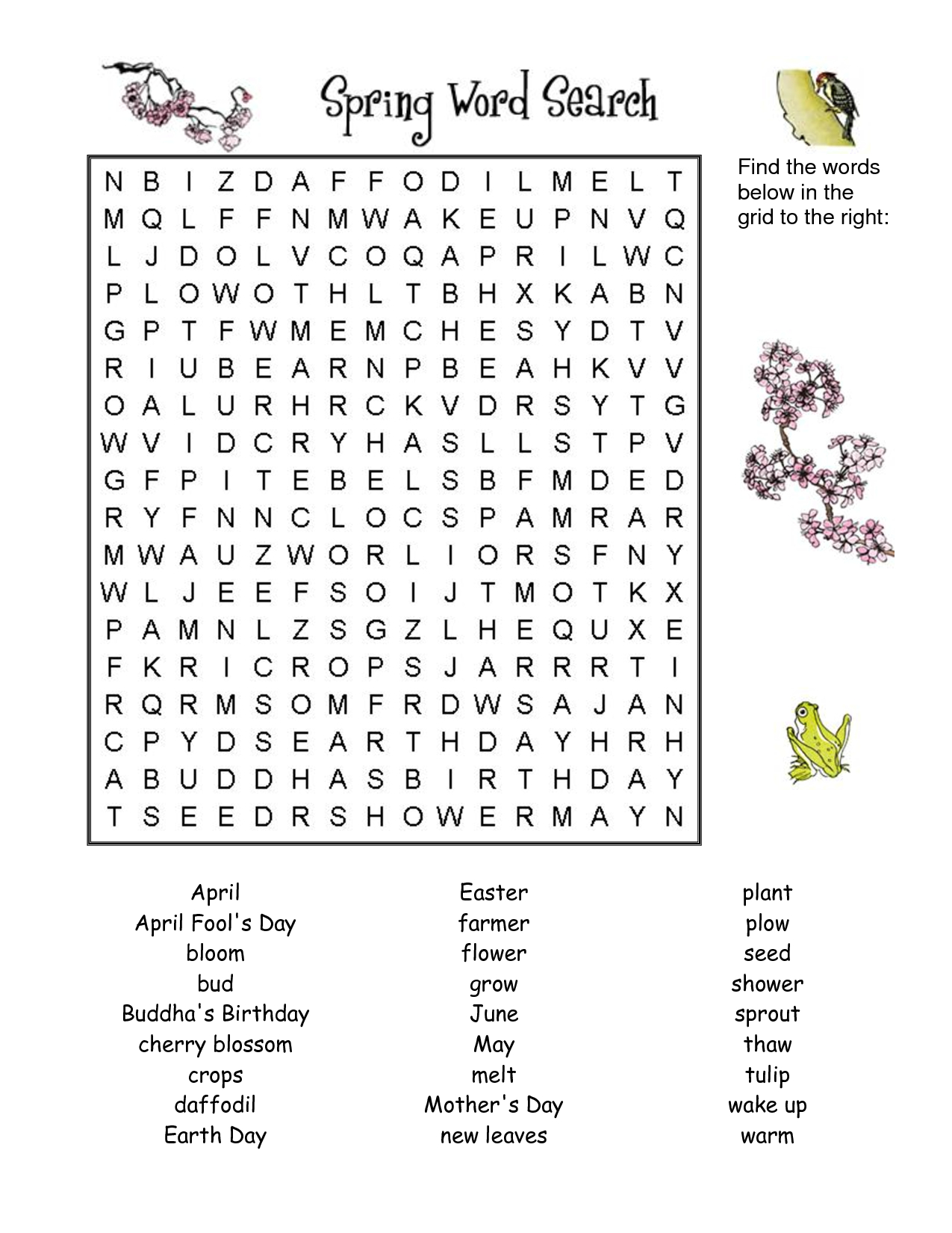 7 Printable Spring Word Searches | Kittybabylove