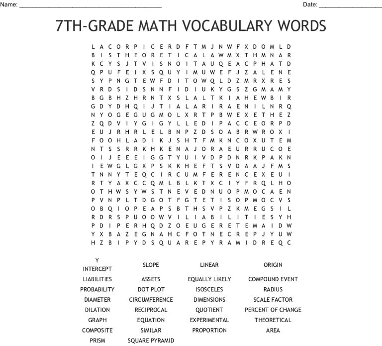 7Th-Grade Math Vocabulary Words Word Search - Wordmint - Word Search ...