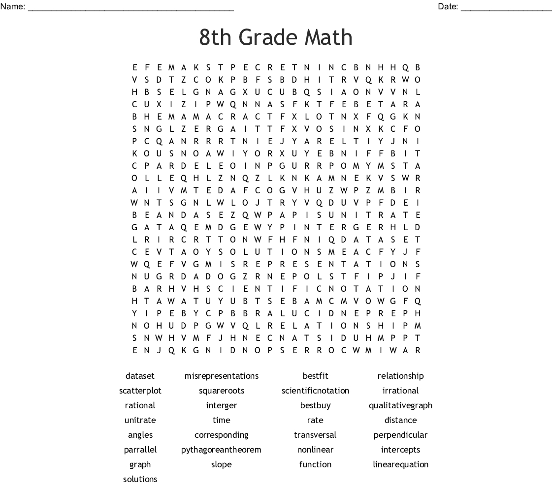 8Th Grade Math Word Search - Wordmint