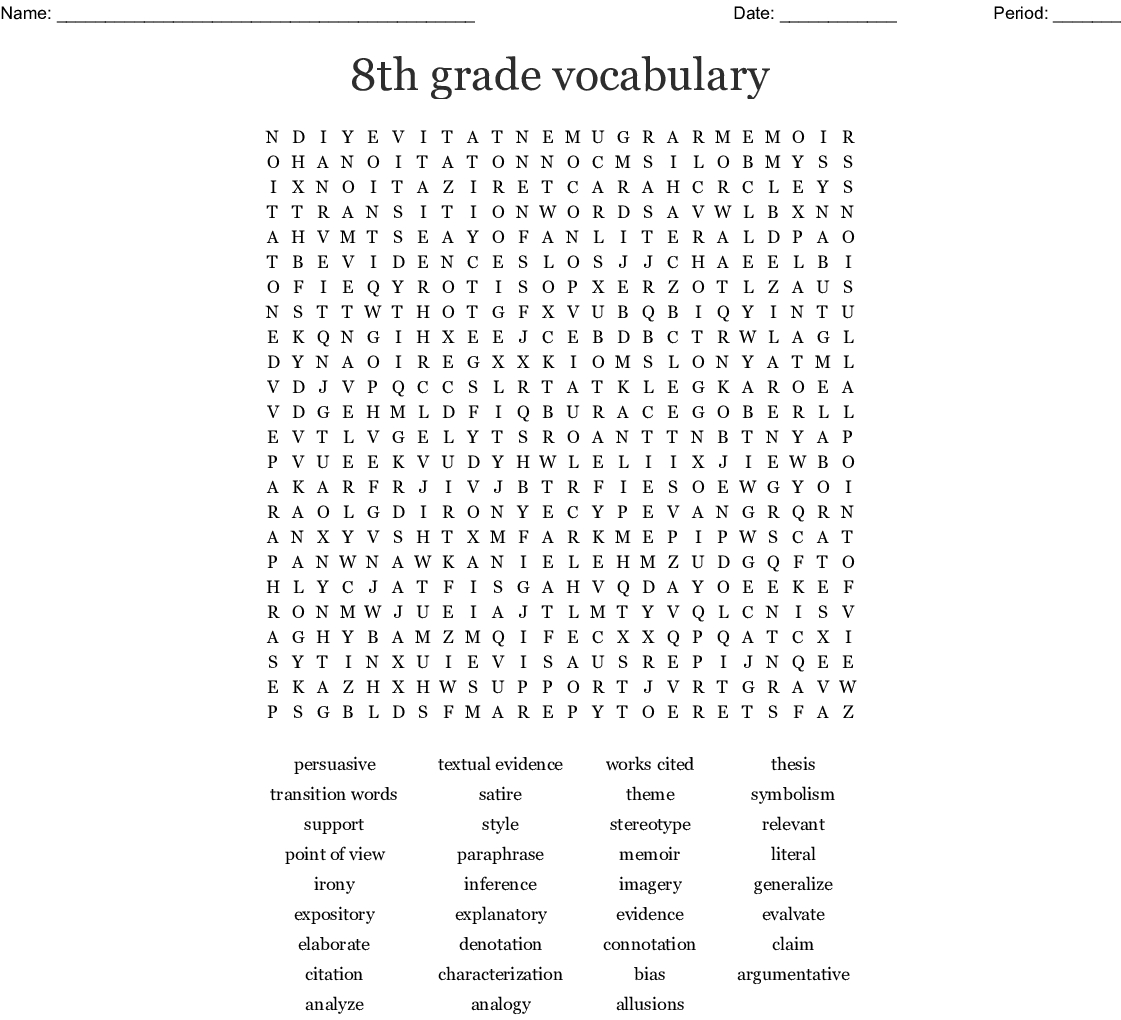 8Th Grade English Word Search - Wordmint | Word Search Printable