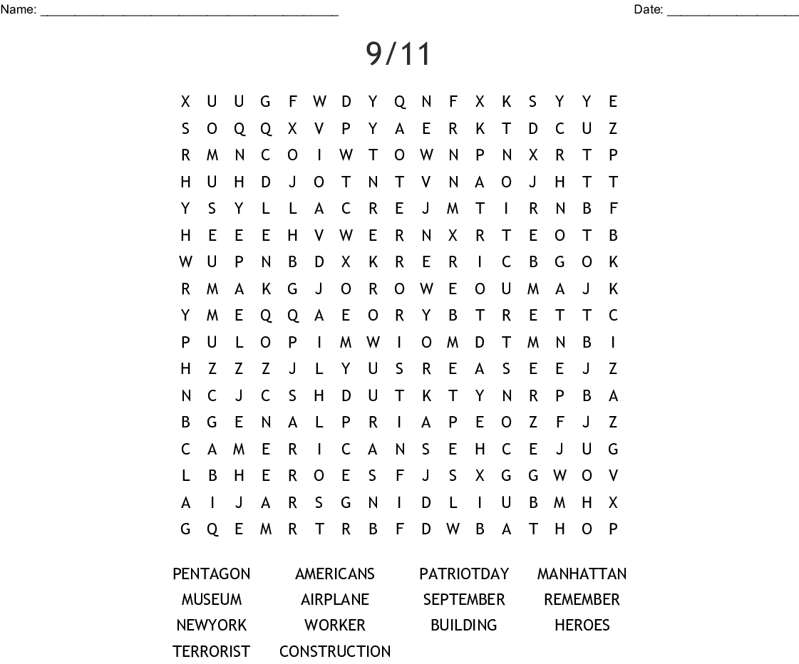 9/11 Word Search - Wordmint