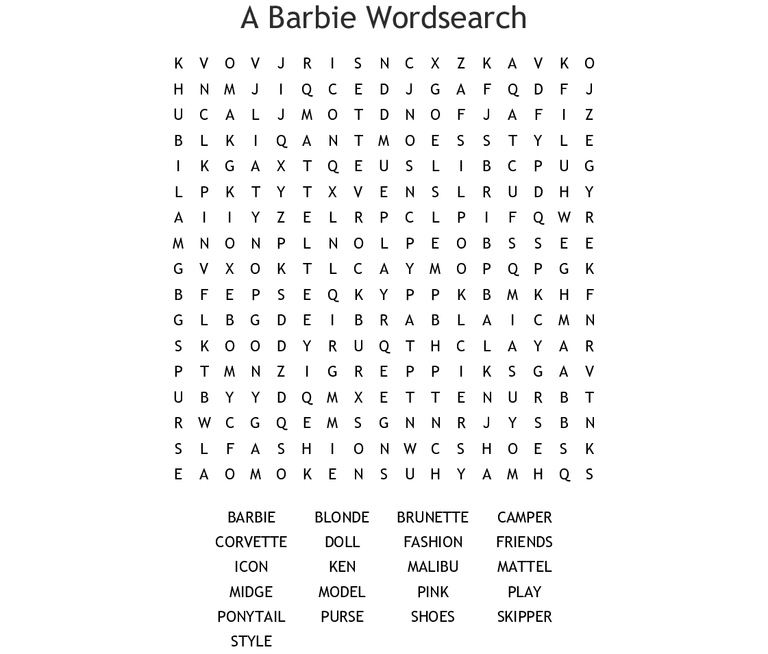 A Barbie Wordsearch - Wordmint