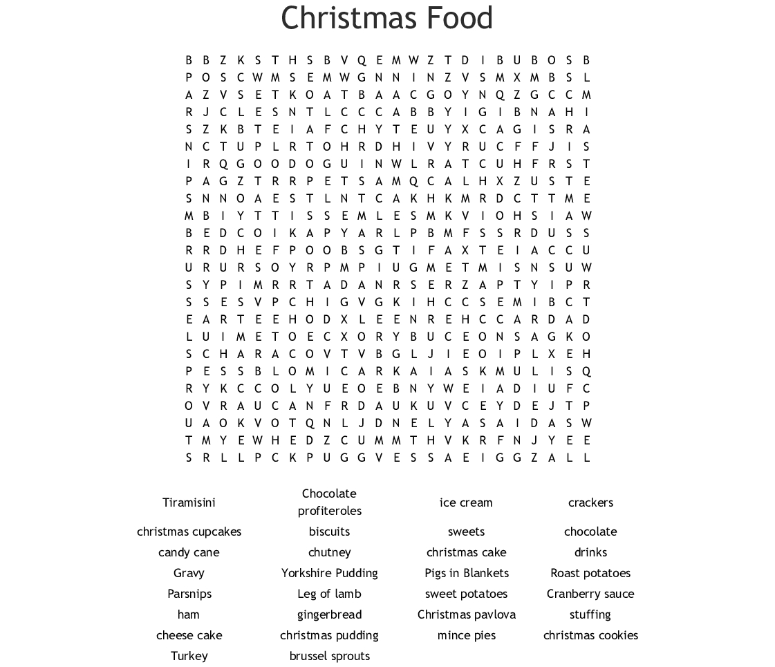 A Christmas Feast Word Search - Wordmint