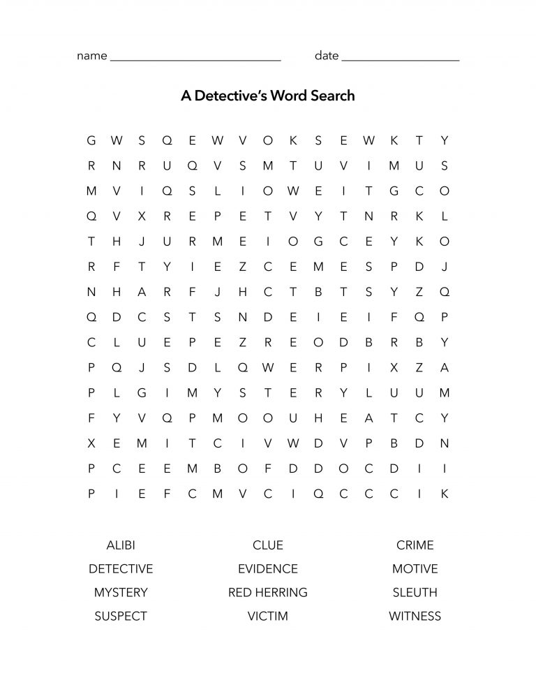 A Detective's Word Search Detective, Genre Study, Mystery Word