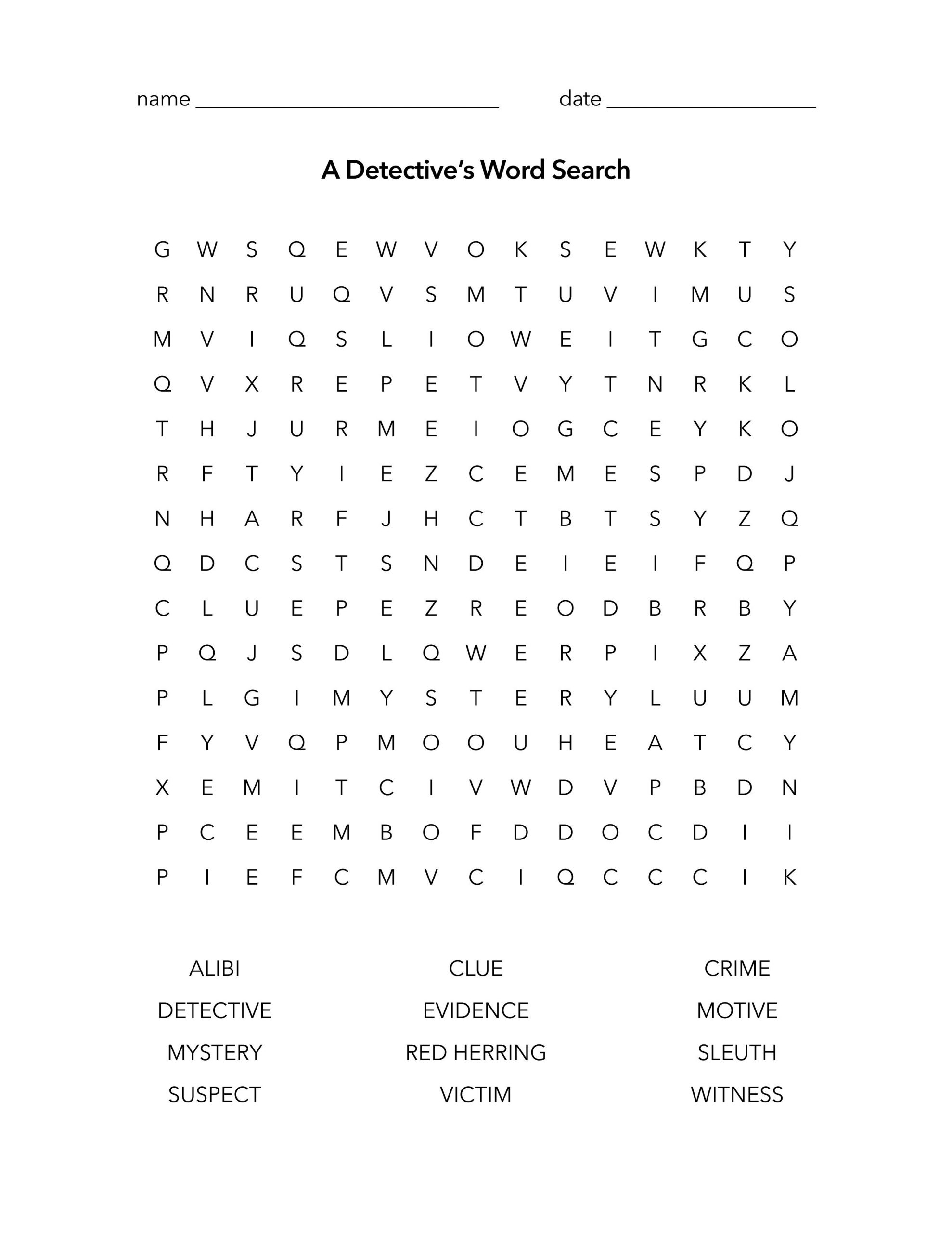 A Detective&amp;#039;s Word Search | Detective, Genre Study, Mystery