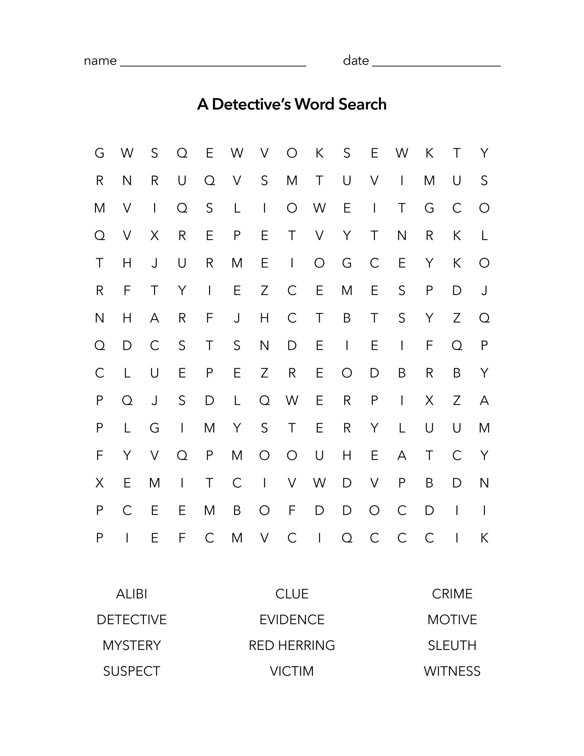 A Detective #39 s Word Search Detective Genre Study Mystery Word