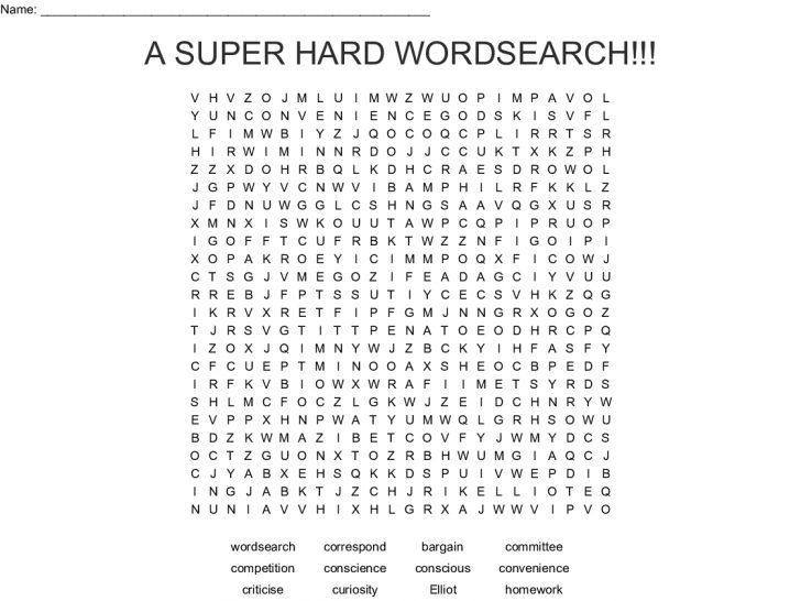 Super Hard Word Search Printable