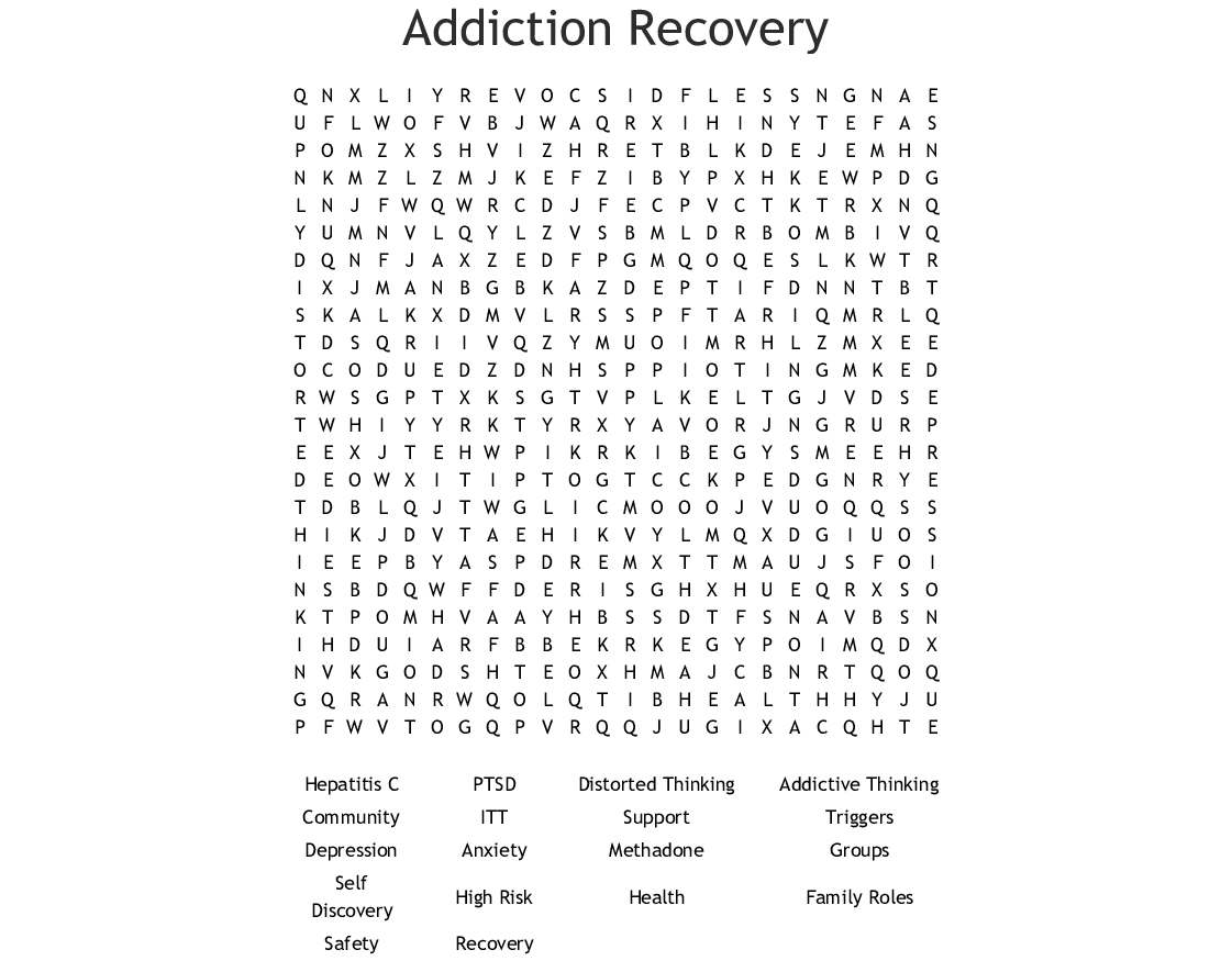 Addiction Recovery Word Search - Wordmint