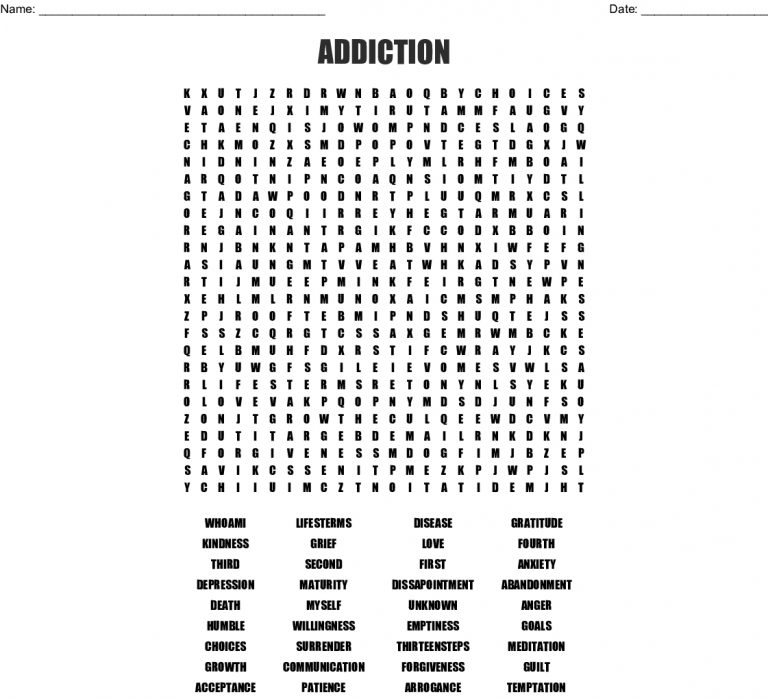 Addiction Word Search - Wordmint 