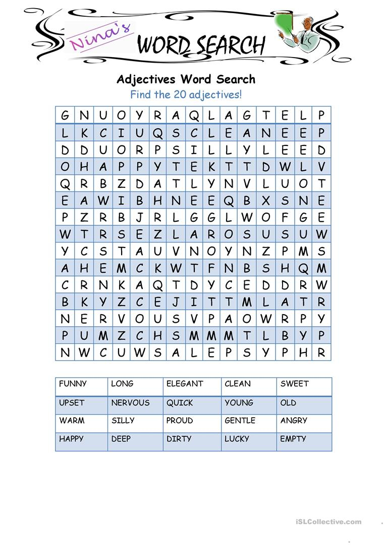 Adjectives Word Search - English Esl Worksheets For Distance