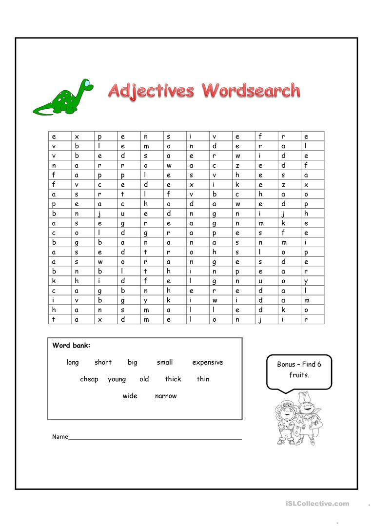 Adjectives Word Search - English Esl Worksheets For Distance