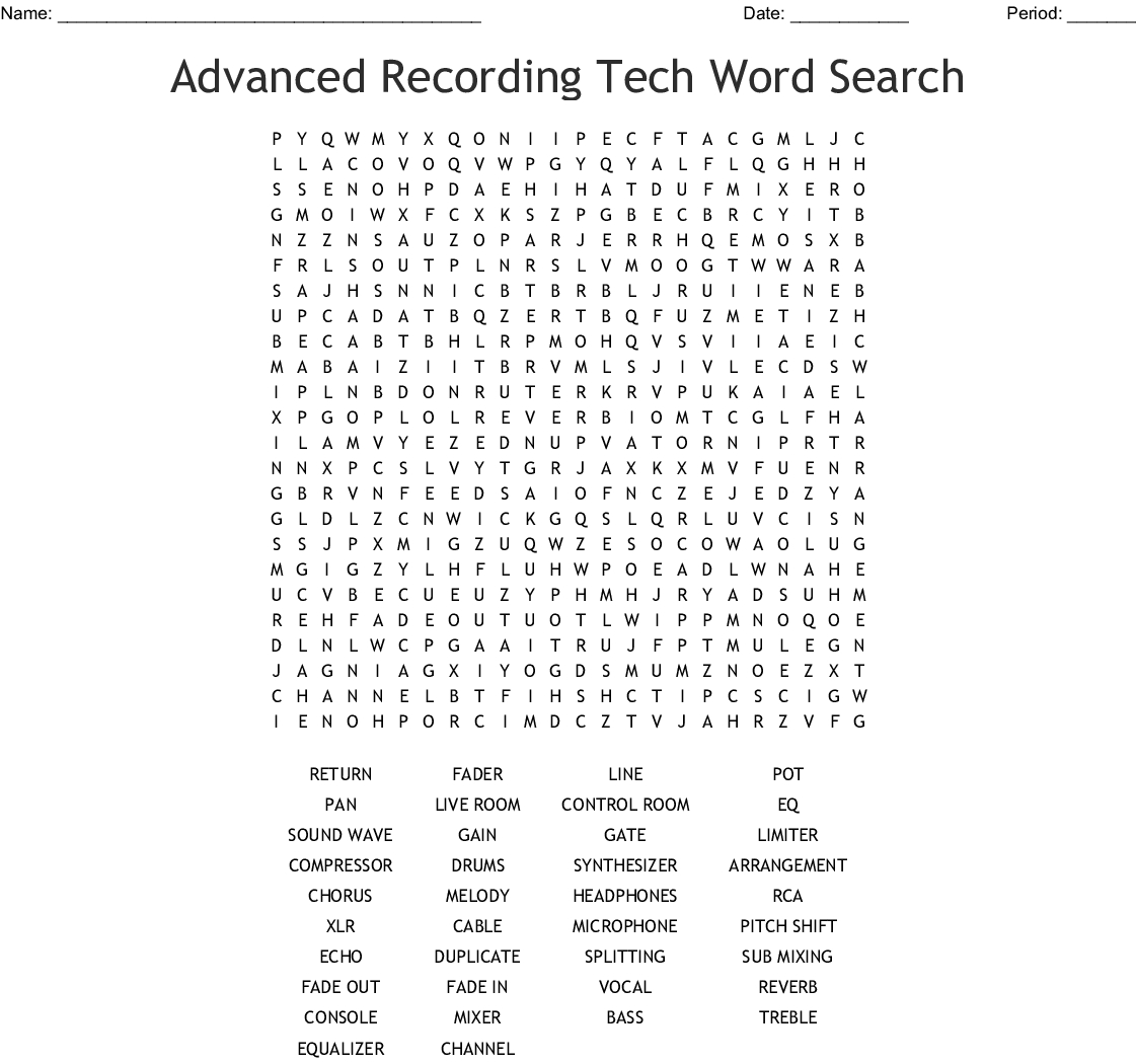 Advanced Recording Tech Word Search - Wordmint