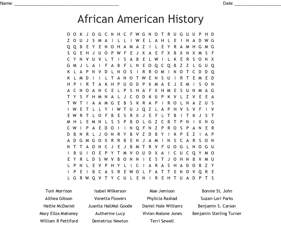 African American History Word Search - Wordmint