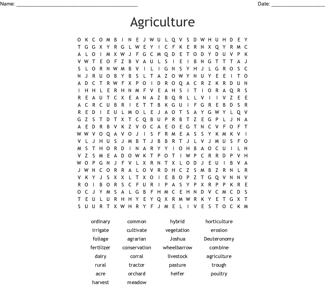 Agriculture Word Search - Wordmint