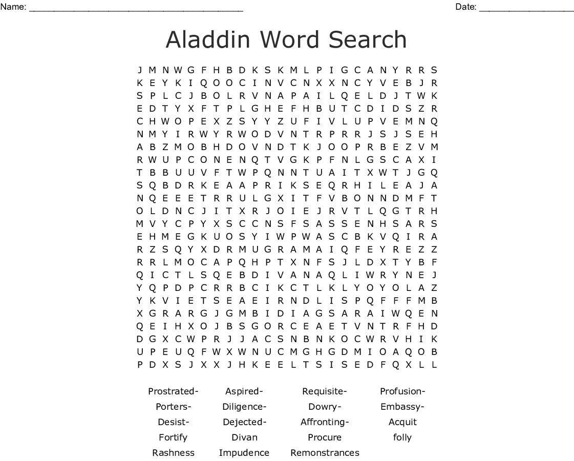 Aladdin Word Search Printable