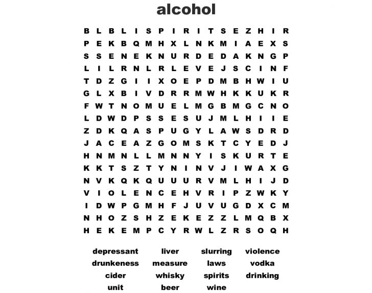 Alcohol Word Search Printable