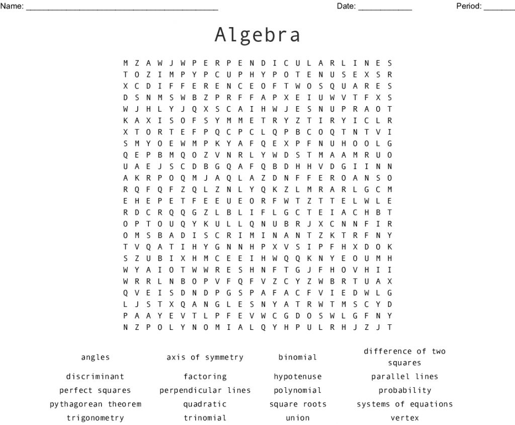 Algebra 1 Word Search Wordmint Word Search Printable