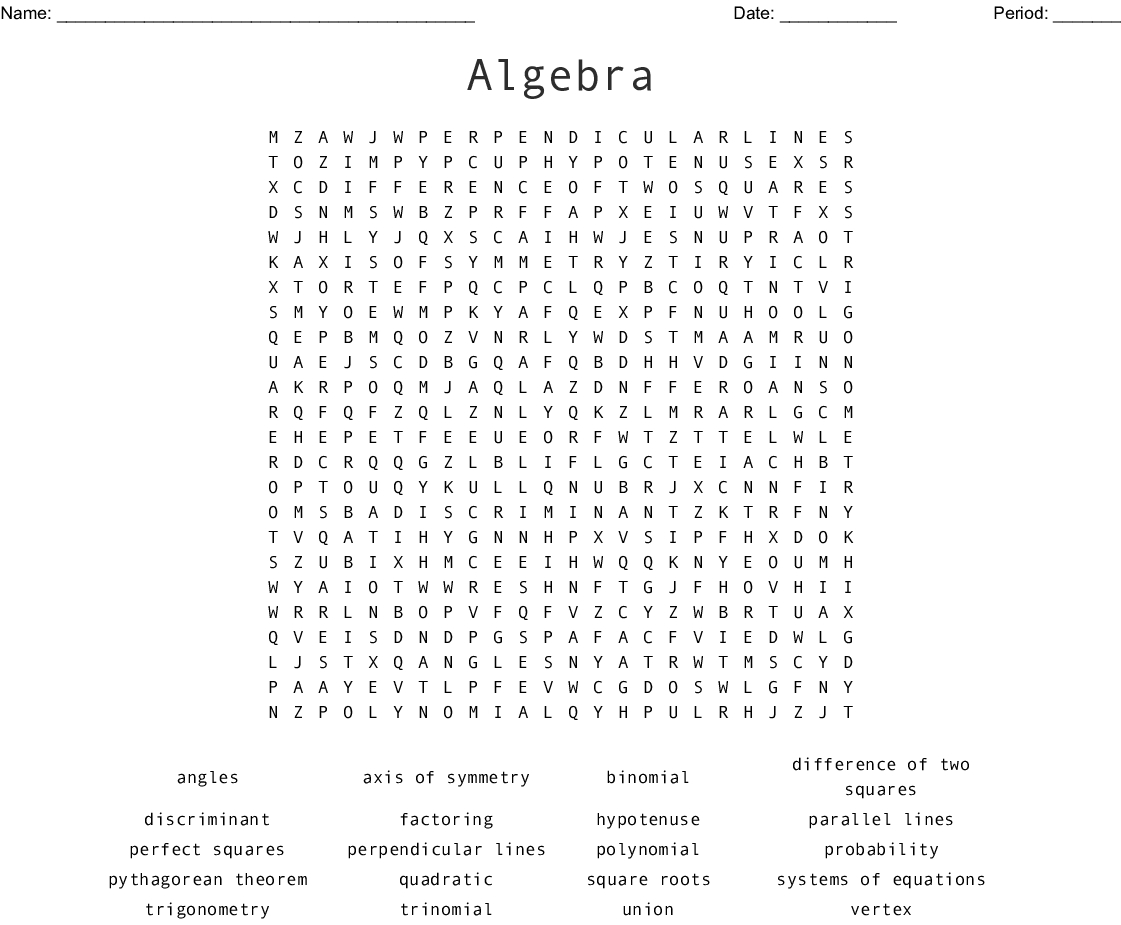 Algebra 1 Word Search - Wordmint