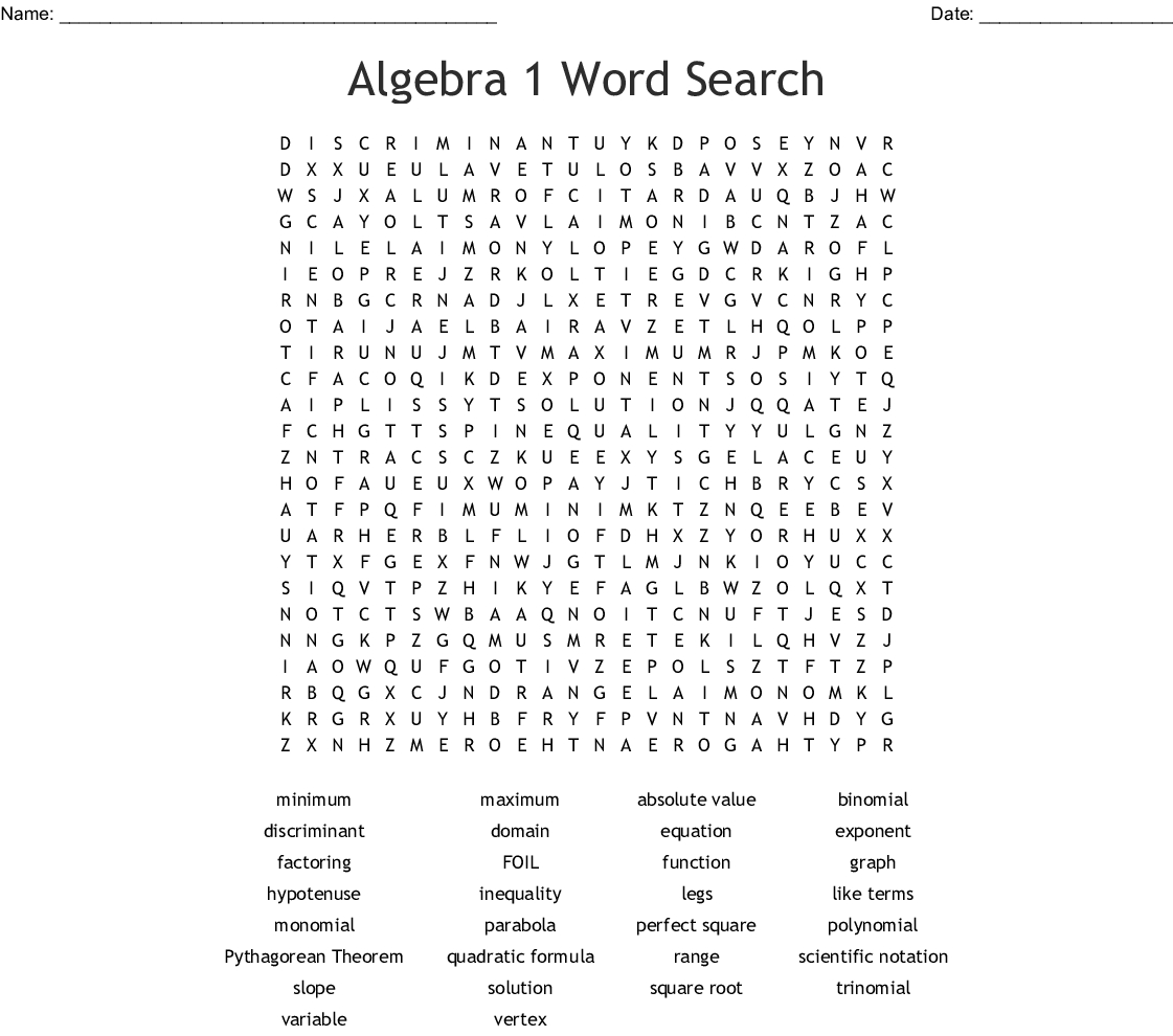Algebra 2 Word Search - Wordmint