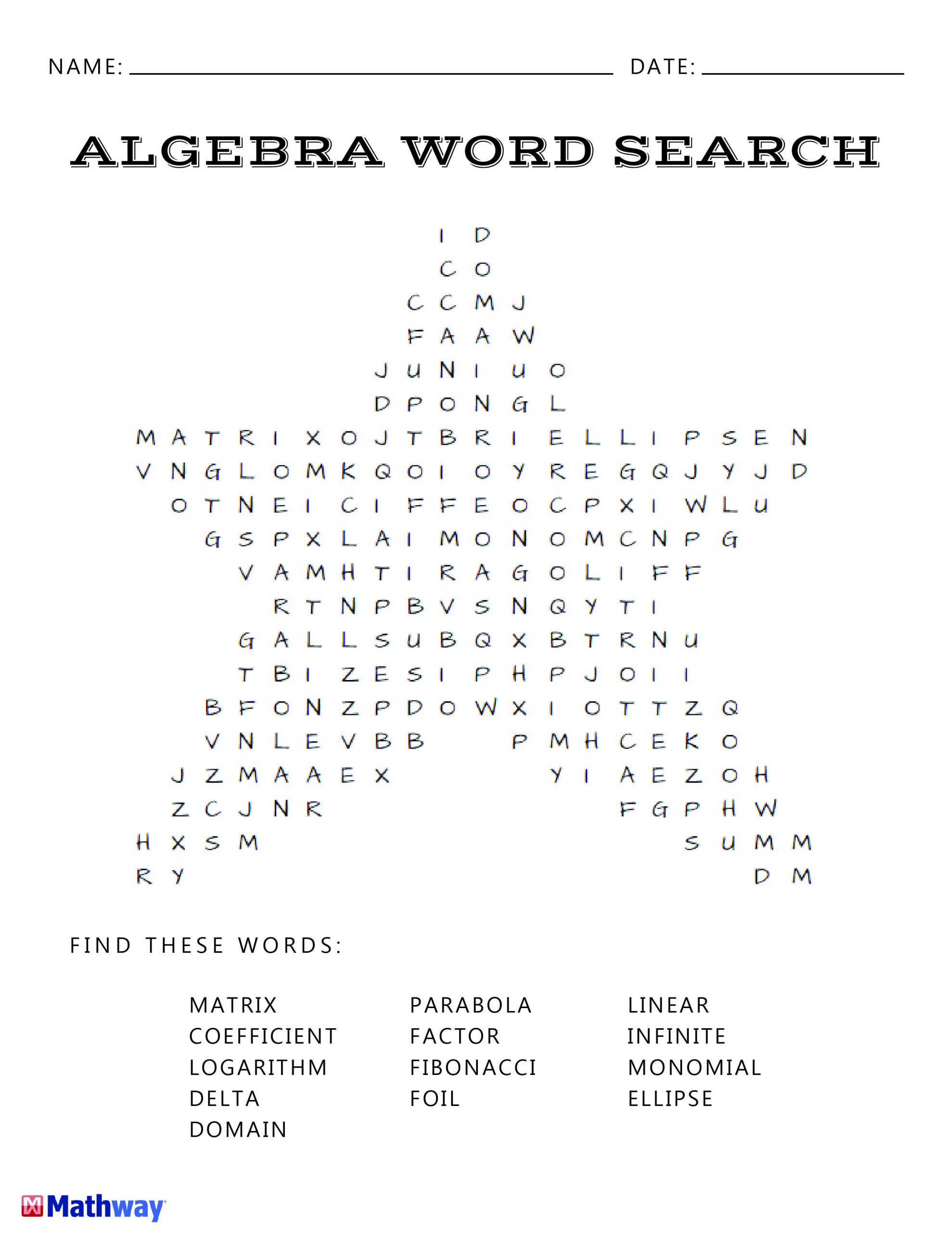 Algebra Word Search Activity! #algebra #activity #mathway