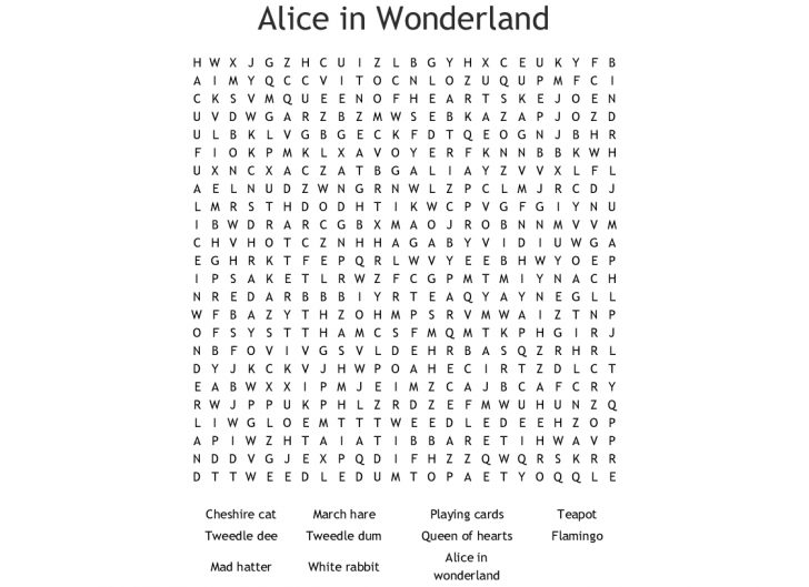 Alice In Wonderland Word Search - Wordmint | Word Search Printable