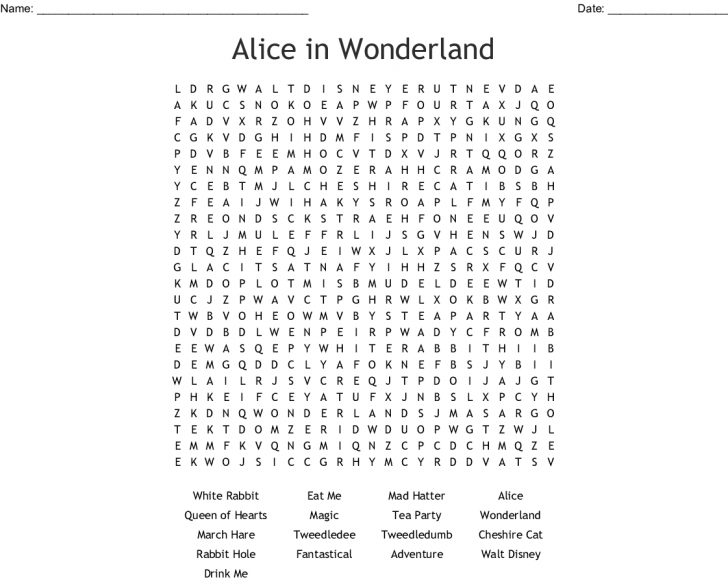 Alice In Wonderland Word Search Printable