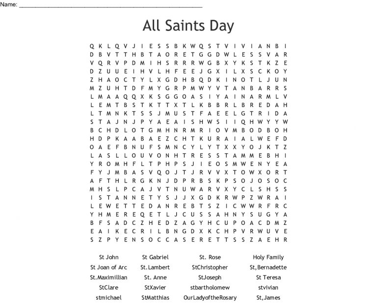 All Saints Day Word Search Printable - Word Search Maker