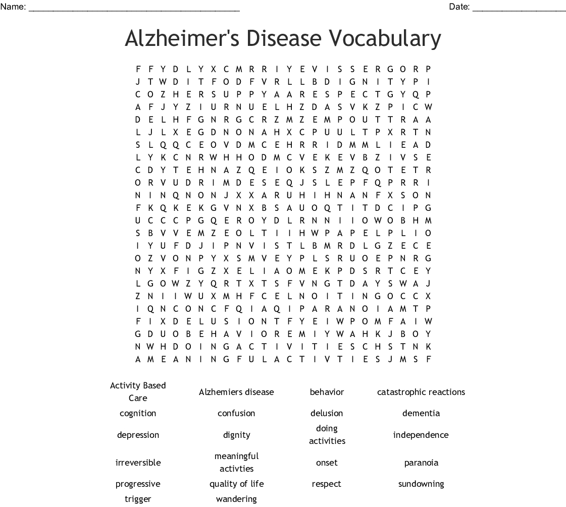 Printable Word Search For Alzheimer's Patients - Word Search Printable