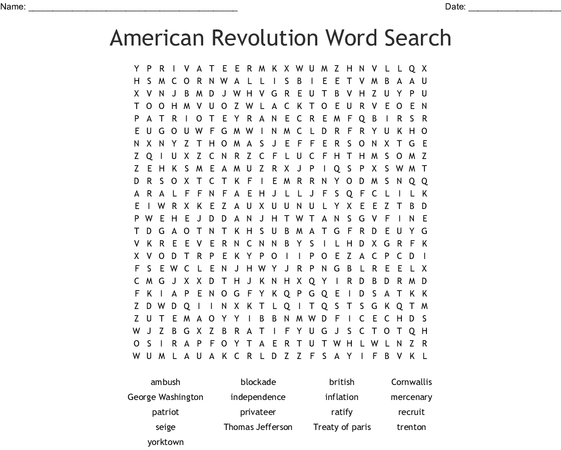 American Revolution Word Search - Wordmint