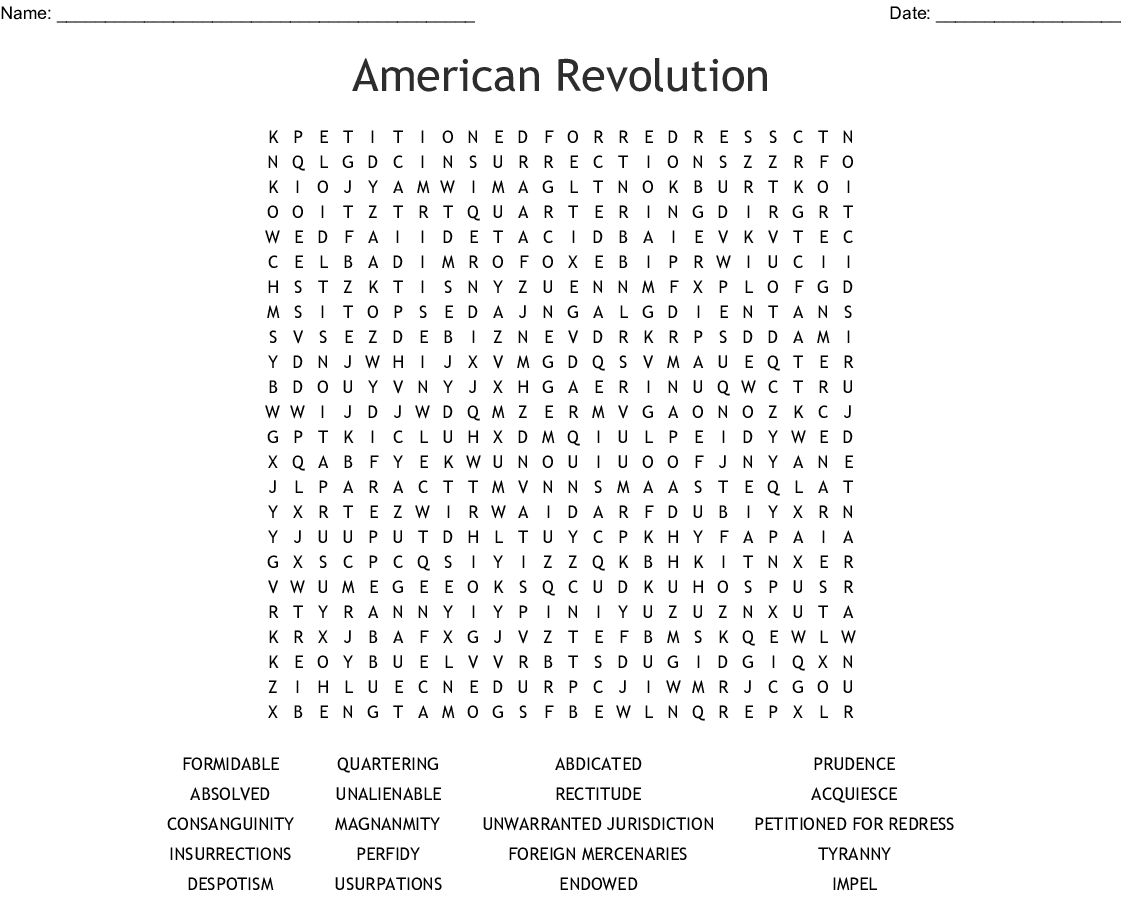 American Revolution Word Search - Wordmint
