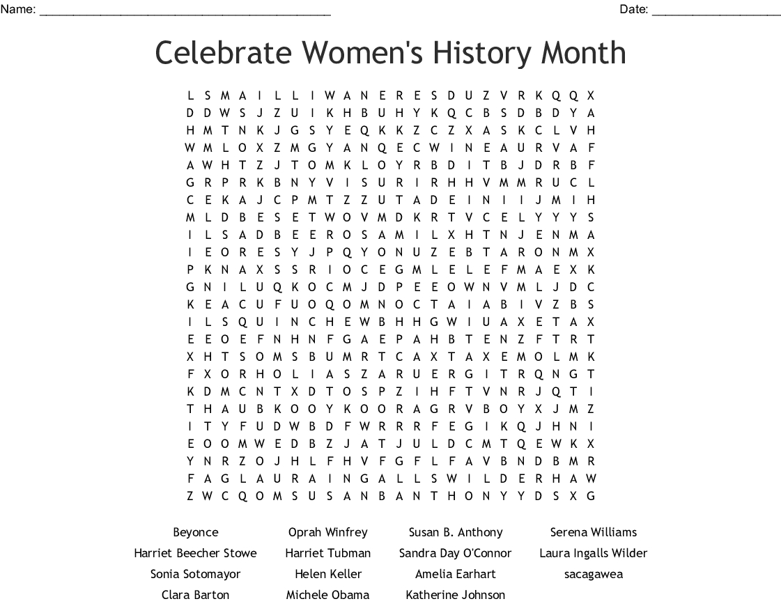 American Women's History Month Word Search - Wordmint