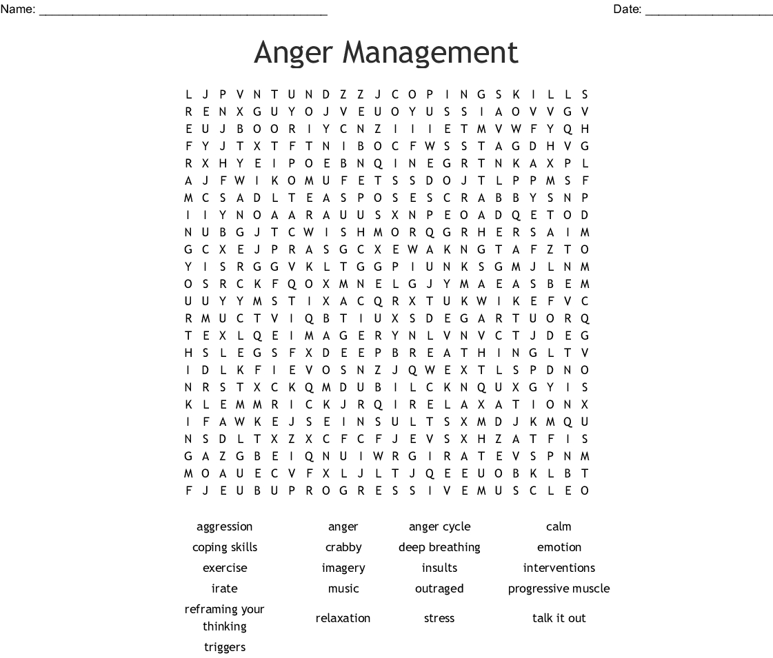 Anger Management Word Search - Wordmint