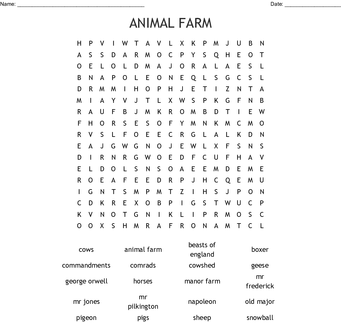 Animal Farm Word Search - Wordmint