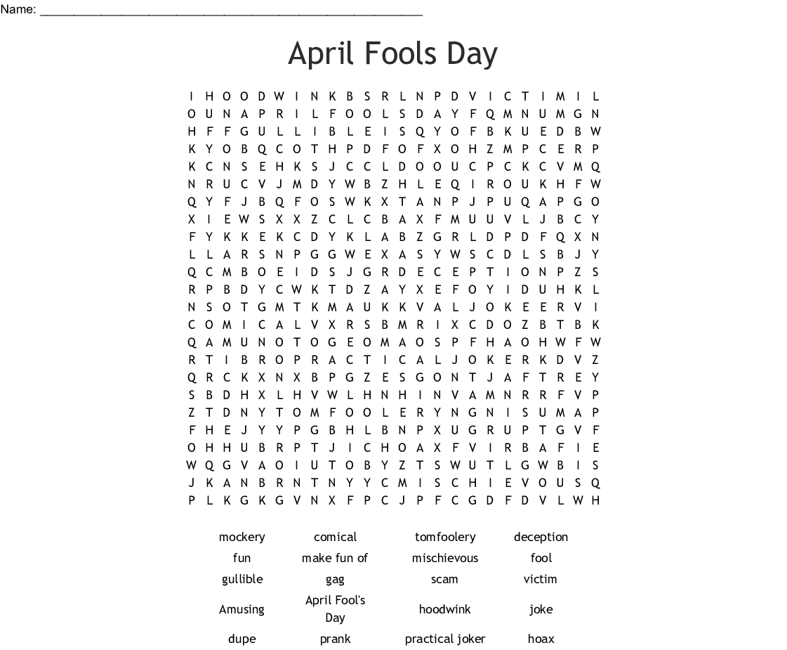 April Fools Day Word Search - Wordmint