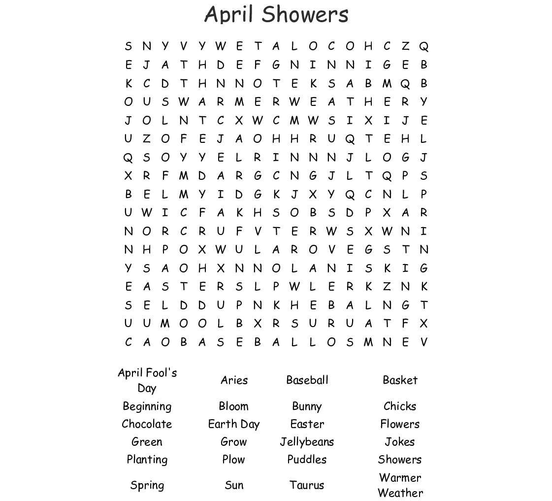 April Word Search Printable Word Search Printable