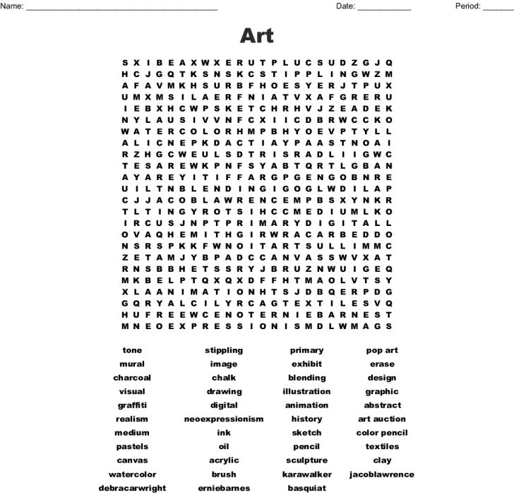 Artist Tools Word Search