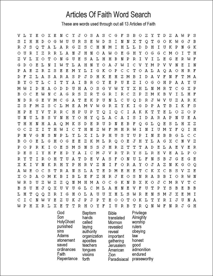 Article Of Faith Word Search | Articles Of Faith, Activity