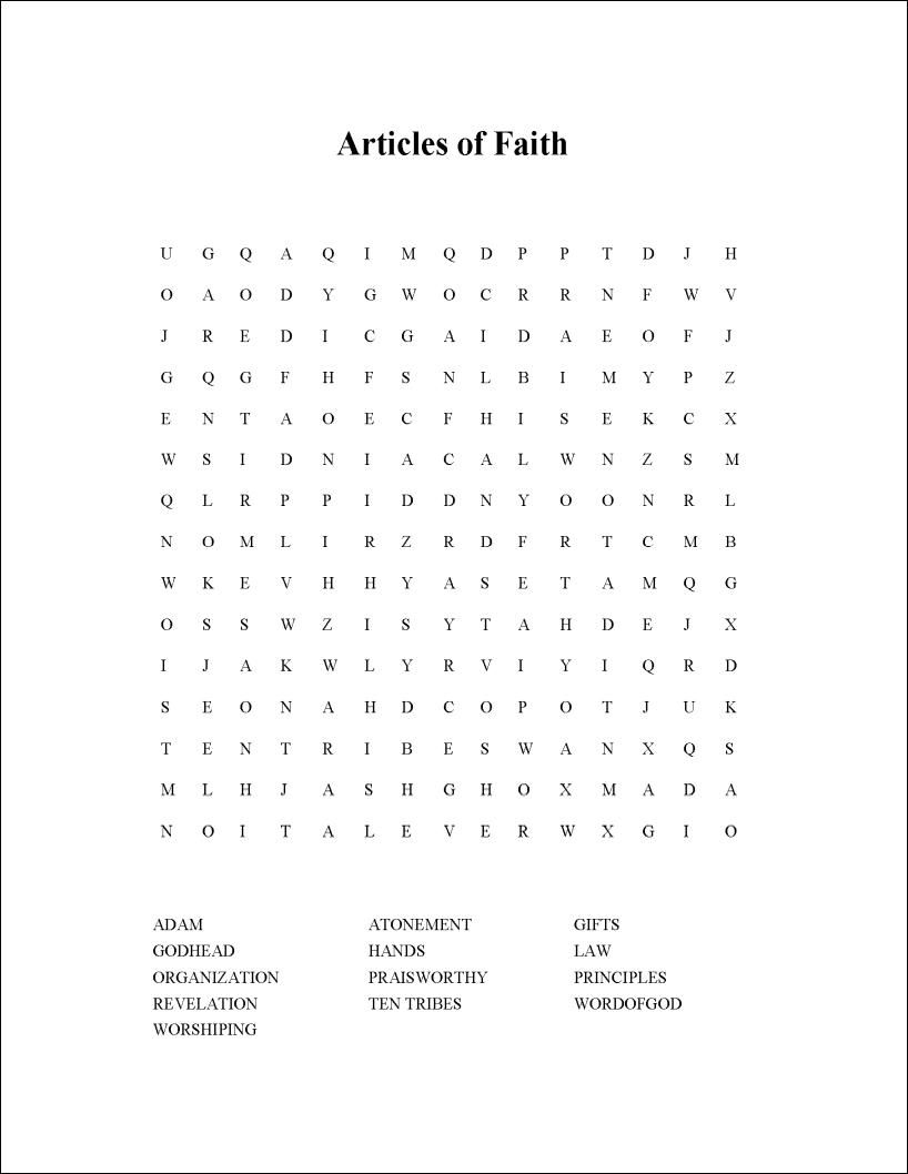 Article Of Faith Word Search | Articles Of Faith, Faith, 13